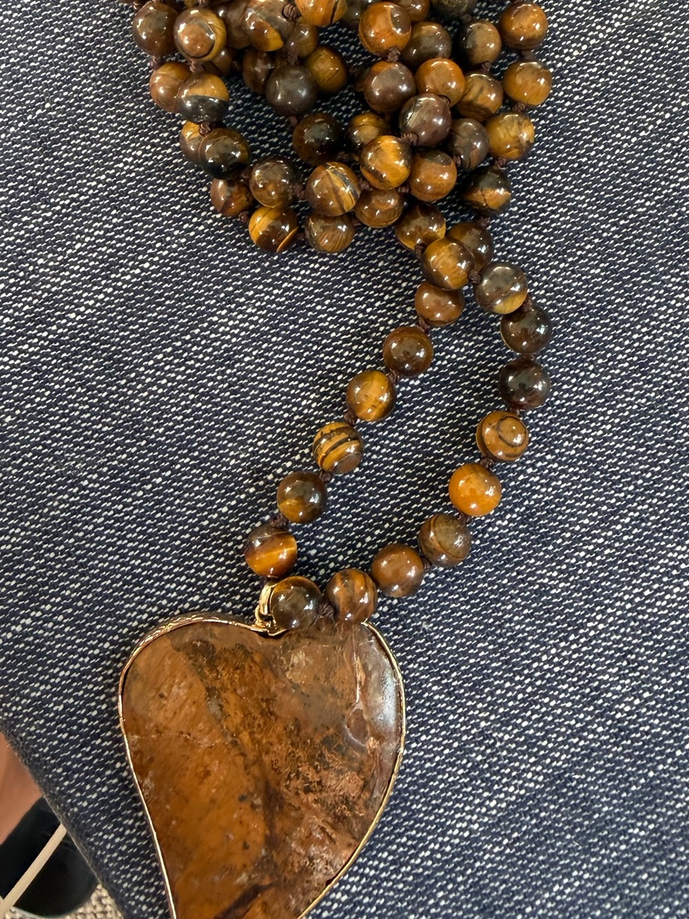 Hand Crafted Brown Tiger Eye Heart Pendant Necklace